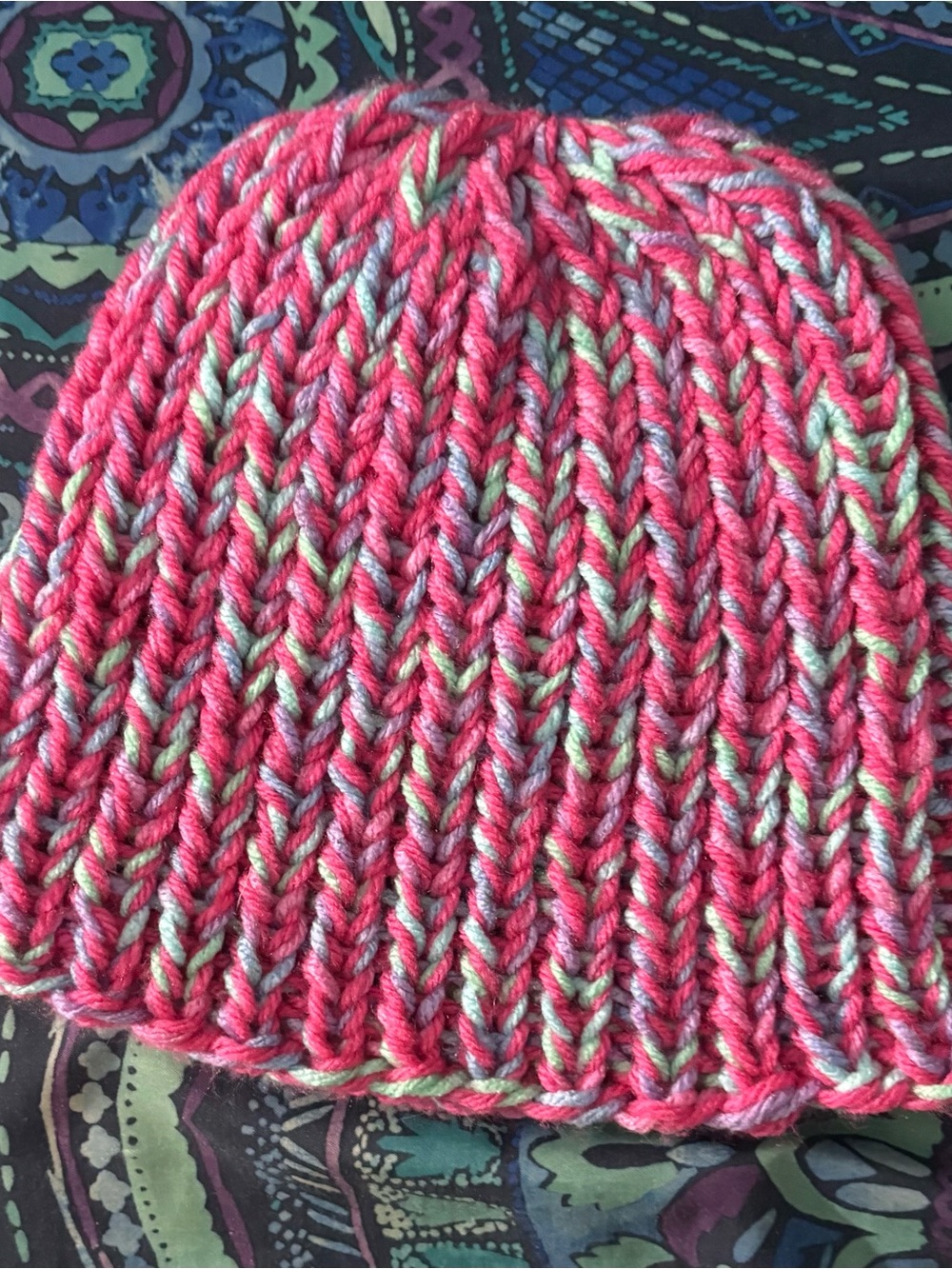Knit Beanie Hat in Pink Multi